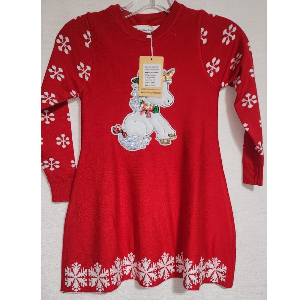 Christmas unicorn dress 6-7 years